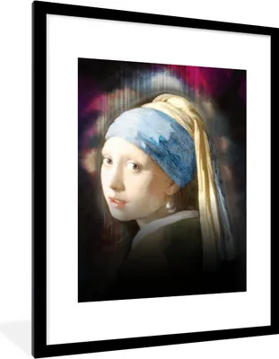 Produktbild von MuchoWow® Gerahmtes Poster Das Mädchen mit dem Perlenohrring - Vermeer - Regenbogen 60x80 cm - Poster mit Schwarzem Bilderrahmen Wandposter Rahmen Foto Bilder - Wohnzimmer - Dekorationen - Prämie