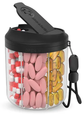 Obrázok produktu pre Kryt na tablety s 7 veľkými priehradkami, nádoba na lieky na cesty, bez BPA, čierna, 20 štítkov