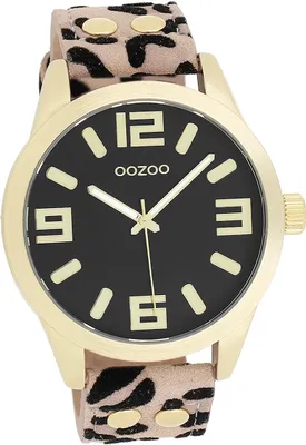 Image de Oozoo cuir femme montre analogique à quartz bracelet beige noir Timepieces D2UOC1098A