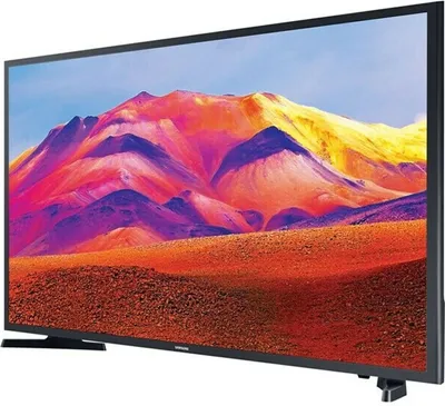A Samsung television displaying a vibrant landscape image.