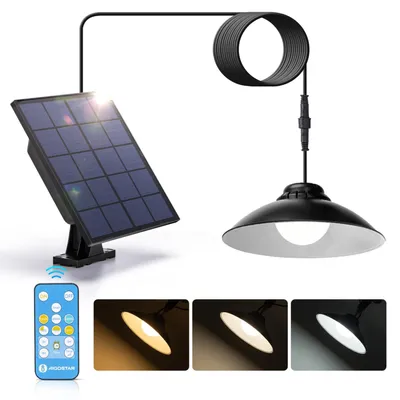 Produktbild von Aigostar Solarlampen für Außen mit Fernbedienung 50W LED Solar hängeleuchte IP65 Solar Außenleuchte dimmbare/zeitgesteuerte Solarlampe, große Batteriekapazität, solarleuchten mit 3m Kabel – Weiß