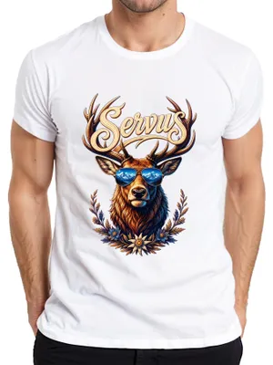 Productafbeelding van Servus, hertenhoorn zonnebril, edelweiss, Alpen, lederen broek, dirndl, heren T-shirt, wit, XL