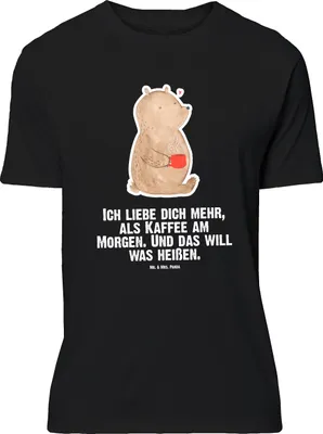 Produktbild von Mr. & Mrs. Panda Größe L T-Shirt Bär Morgenkaffee - Schwarz - Geschenk, Hochzeitstag, Valentinstag, Freundin, Tshirt, für Frauen, mit Spruch, Partner, Shirt, Freund