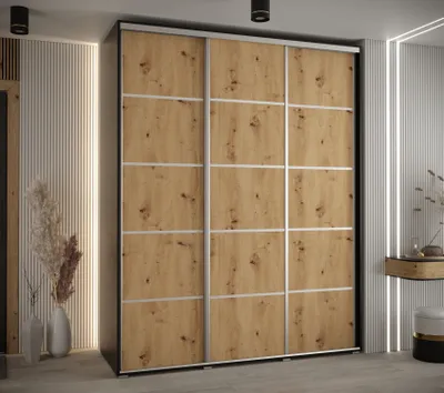 Obrázok produktu pre Šatníková skriňa ASIRI 4 - 190/60 cm, čierna / dub artisan / strieborná