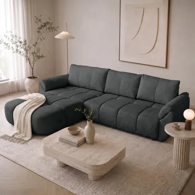 Produktbild von Beautysofa Ecksofa L-Form MASSIMO Ecksofa mit Schlaffunktion und Bettkasten, Universal-Eckcouch, Schlafsofa Graphit, Bouclé-Stoff