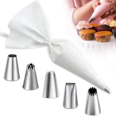 Produktbild von 6 Stš¹ck Set Spritzbeutel mit Tš¹llen Profi,Spritzbeutels Wiederverwendbar,Spritztš¹te fš¹r Dekoration von Kuchen,Backutensilien Backzubeh?r,fš¹r Kuchen,Keksen-Dekoration