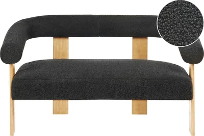 Produktbild von BELIANI 2-Sitzer Sofa Schwarz Bouclé Teddy Optik mit Gepolsterten Armlehnen Geschwungene Rückenlehne Organische Form Helle Holzbeine Retro Design