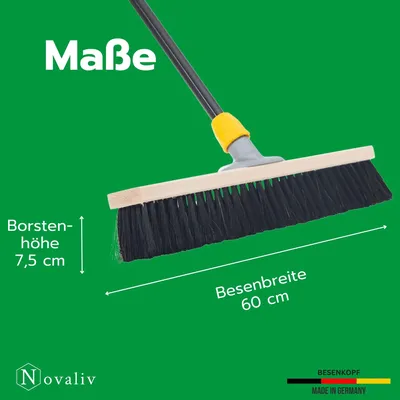 Obrázok produktu pre Novaliv veľká metla 2x halová metla 60 cm s násadou štetiny zmes vlasov metla jemná Ideálna ako dielenská metla s násadou halová metla priemyselná metla domová metla zametacia metla izbová metla metla vlasová metla metla veľká