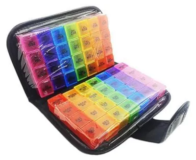 Obrázek produktu pro Krabička na tablety na 14 dní, 4 přihrádky, vícebarevná, přenosná
