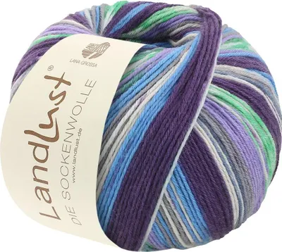 Produktbild von Lana Grossa Landlust DIE SOCKENWOLLE 150 g 6-fach Sockenwolle von Lana Grossa und Landlust 390 m Farbe 938 - Grau/Mint/Ecru/Dunkelbraun/Rost/Türkis Gestreift