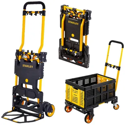 Image de Ensemble diable et caisse de courses Stanley - Chariot de transport 2 en 1, capacité 137 kg - Diable pliable avec caisse de 50 litres - Compact et maniable - Noir/jaune