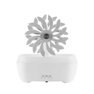 Produktbild von Luftbefeuchter, Windmühle Aroma Luftbefeuchter, Einstellbares 7-farbiges LED-Nachtlicht, Nebelfunktion, Fernsteuerung von Lichtfarbe und Timing, weiß