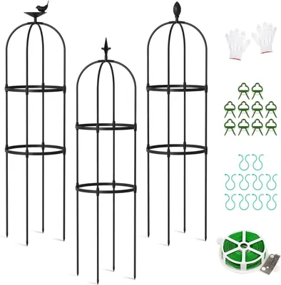 Immagine prodotto di Elzusha - Set di 3 obelischi da giardino per piante rampicanti, altezza 120 cm