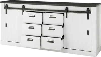 Produktbild von Sideboard Kommode SHELTON-61 in Pinie weiß Nb. mit anthrazit, B/H/T: ca. 201/91/43 cm