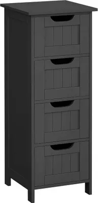 Produktbild von Badezimmerschrank mit 4 Schubladen – Schwarzes MDF – 30 x 30 x 82 cm