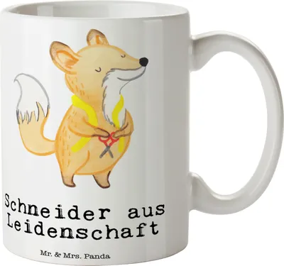 Produktbild von Mr. & Mrs. Panda Kaffeetasse Schneider Leidenschaft - Weiß - Geschenk, Bedruckte Tasse, Kaffeebecher, Pott, Becher, Trinkbecher