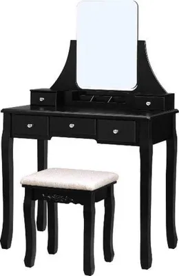 Productafbeelding van Tafel met spiegel - 5 lades - Hout - Zwart - 80x40x137,5 cm