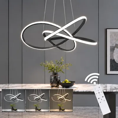Zdjęcie produktu dla ZMH LED lampa wisząca do salonu czarna lampa wisząca regulowana wysokość Ø62cm 62W pierścienie żyrandol ściemnialny z pilotem