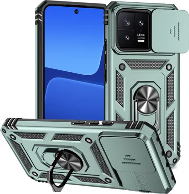 Produktbild von Xiaomi 13 Hülle mit Schiebe Kamera Schutz und Ringhalter Ständer Schutzhülle für Xiaomi 13 Grün