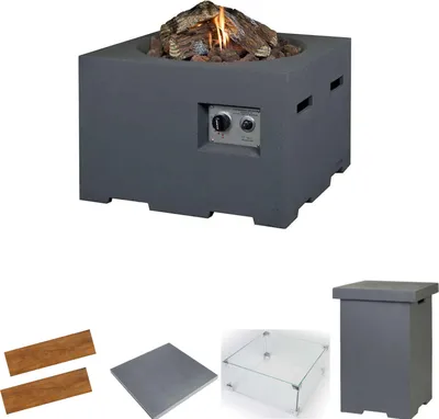 Produktbild von Happy Cocooning Mania Feuertisch Komplettset 12 kW quadratisch klein 60x60x40 cm Beton-Optik grau