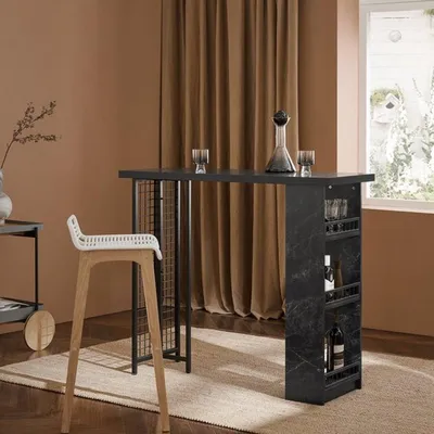 Obrázek produktu pro Barový stůl - Moderní design - 120x105x50 cm - Černý - Materiál: MDF a kov - Vhodný do kuchyně i na balkon