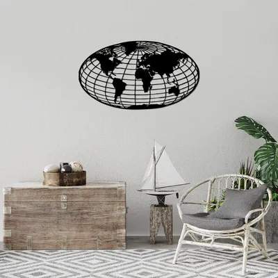 Immagine prodotto di Wallity, World- TNL2281, Nero, Altre decorazioni per la casa, 84 x 47 cm, 100% metallo (Spessore: 1