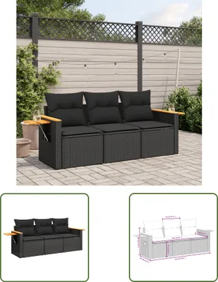 Produktbild von The Living Store 3-tlg. Garten-Sofagarnitur mit Kissen Schwarz Poly Rattan