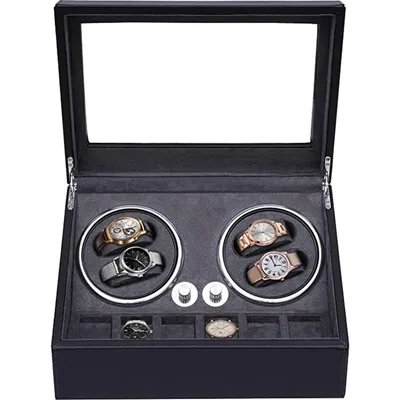 Productafbeelding van Olvy horlogewinder voor 4 horloges, met LED-verlichting, horlogewindervak, voorzien van een extreem stille Mabuchi motor, flexibele horlogekussens, horlogewinder