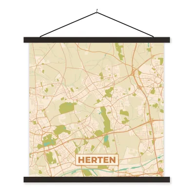 Produktbild von MuchoWow® Textilposter Hirsch - Vintage - Karte - Stadtplan 90x90 cm mit schwarzem Rahmen - Magnetisches