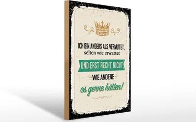 Produktbild von Holzschild Ich bin anders als vermutet, 40x30 cm, Holzschilder Spruch Glück Weisheit