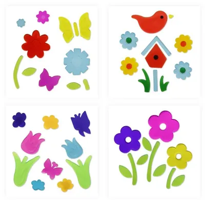 Image de Autocollants décoratifs pour fenêtres, motifs floraux colorés, idéal pour le printemps et l'été, lot de 4, pour enfants