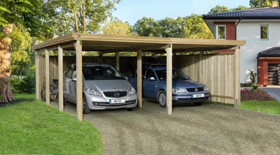 Productafbeelding van Dubbele carport, model Weka 618, maat 2, zonder dakbedekking, afmetingen 576 x 591 cm, drukgeïmpregneerd