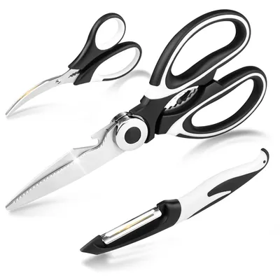 3-teiliges Keukenschaar-Set, Edelstahl, schwarz