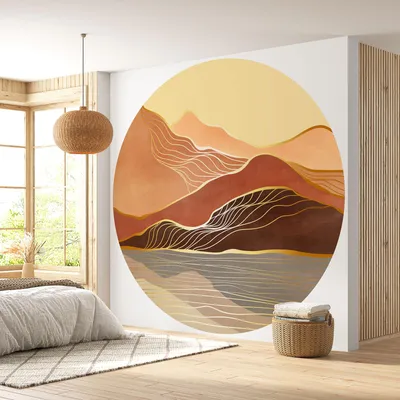 Image de Papier peint rond / cercle - Lumaléa - Paysage design - Papier Premium 185gr Lavable - Diamètre 90 cm
