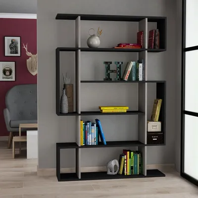 Produktbild von Skye Decor, Mito - Anthracite, Light Mocha, Bücherregal, Anthrazit, 100 % MELAMINBESCHICHTETE SPANPLATTEN, 110 x 25,5 x 161 cm