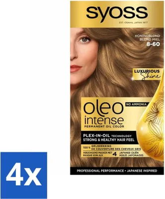 Obrázok produktu pre SYOSS - Oleo Intense 8-60 Honey Blonde - Farba na vlasy - Bez amoniaku - Šedé krytie - Dlhotrvajúca farba - Hodnotné balenie - 4 kusy