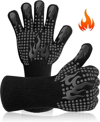 Produktbild von Hitzebeständige Küchenhandschuhe, Grillhandschuhe mit rutschfesten Silikonnoppen für Grill, Backofen und Kamin, hitzebeständig bis 800 °C – 1 Paar