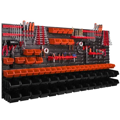 Image de Système de stockage Étagère murale 1728 x 780 mm Paroi à outils 63 pcs Bacs gerbables plastique