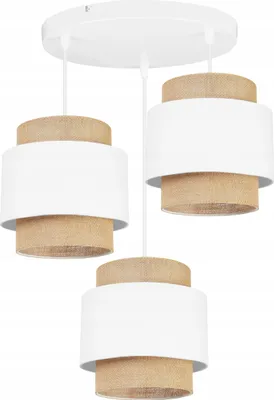 Produktbild von Boho Hängelampe - Deckenlampe - Pendelleuchte aus Metall mit Lampenschirm aus Stoff - E27 - 3-Flammig Oval - Weiß und Jute