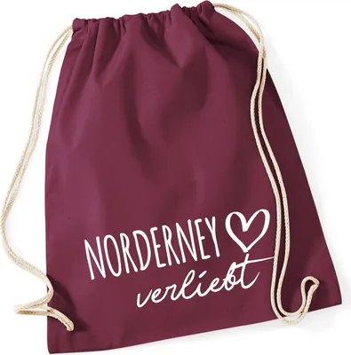 Produktbild von Huuraa Turnbeutel Norderney verliebt 12 Liter Burgundy Baumwolle Rucksack Geschenkidee