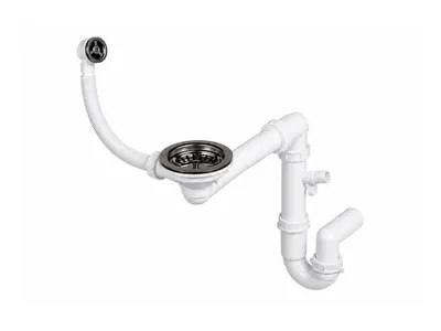 Produktbild von GranMaster Premium Raumsparsiphon für 1-Becken-Spülbecken Gunmetal – Ablaufgarnitur mit manuellem Stopfen, rundem Überlauf und Geräteanschluss