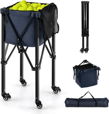 Produktbild von COSTWAY Tennisballwagen klappbar, leichter Tennisballkorb mit Rädern, Seitentasche & Tragetasche, tragbarer Ballwagen aus Aluminium für 150 Tennisbälle bis 30 kg Belastbar