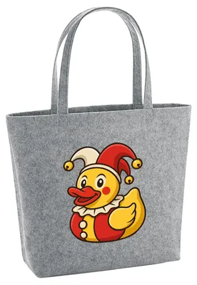 Produktbild von Huuraa Filzshopper Quietscheente Joker Gummiente Hofnarr 22 Liter Grey Melange Filztasche Geschenkidee
