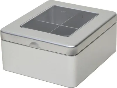 Produktbild von Teedose - silberfarben - 4 Facher - Metall - 15 x 13 x 7 cm