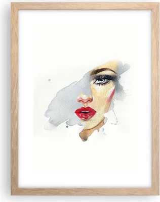 Produktbild von Gerahmtes Poster - Rahmen in heller Eiche - Aquarell Frau Mund - 30x40 cm - Wand Bild - Wanddeko - Wandbilder - Kunstposter - Wandposter - Bilderrahmen - Bilder - Kunstdruck - P2NPA30x40-4891