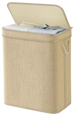 Immagine prodotto di Cesto per biancheria in bambù da 90 litri con sacco interno estraibile e lavabile | Materiale naturale | Dimensioni: 33x49x61 cm