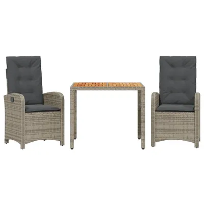 Immagine prodotto di vidaXL Set da pranzo da giardino in 3 pezzi con cuscini in polirattan grigio