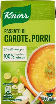 Produktbild von Knorr Passato di Carote e Porri Püree aus Karotten und Lauch Fertige Suppen Gericht zum Erhitzen bereit 500ml