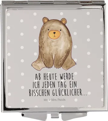 Produktbild von Mr. & Mrs. Panda Reisespiegel Bär sitzend - Grau Pastell - Geschenk, Schminkspiegel klein, Kleiner Spiegel, Kosmetikspiegel, Teddy, klappbar, Klappbarer