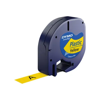 Obrázok produktu pre DYMO LetraTag páska plastová 12 mm x 4 m, žltá, Čierna na žltej, Polyester, Belgicko, DYMO, LetraTag 100T, LetraTag 100H, 1,2 cm